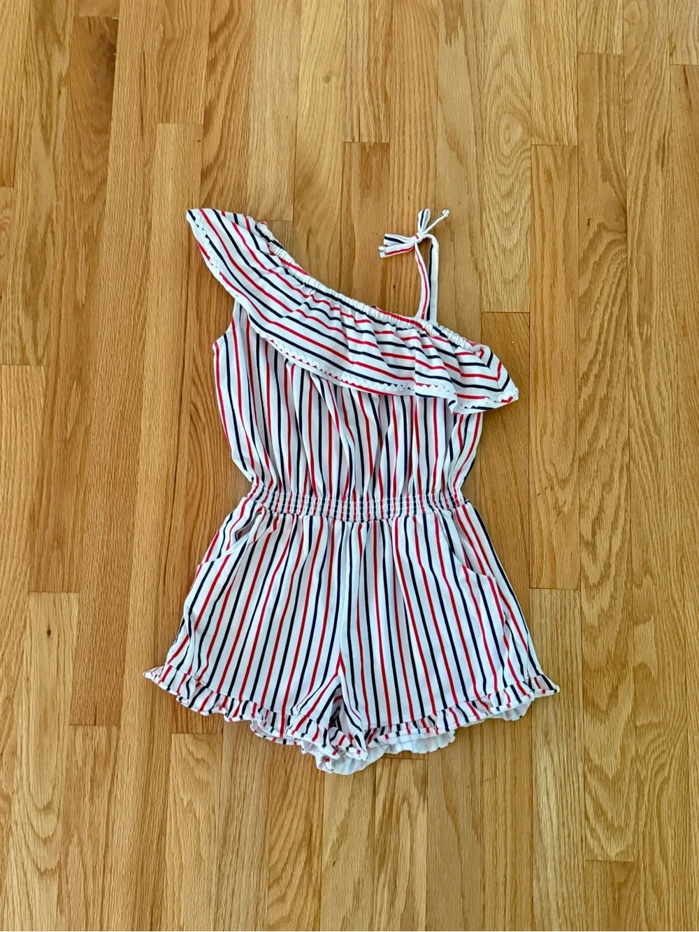 Janie & Jack Red White & Blue Striped Ruffle Romper, Size 8